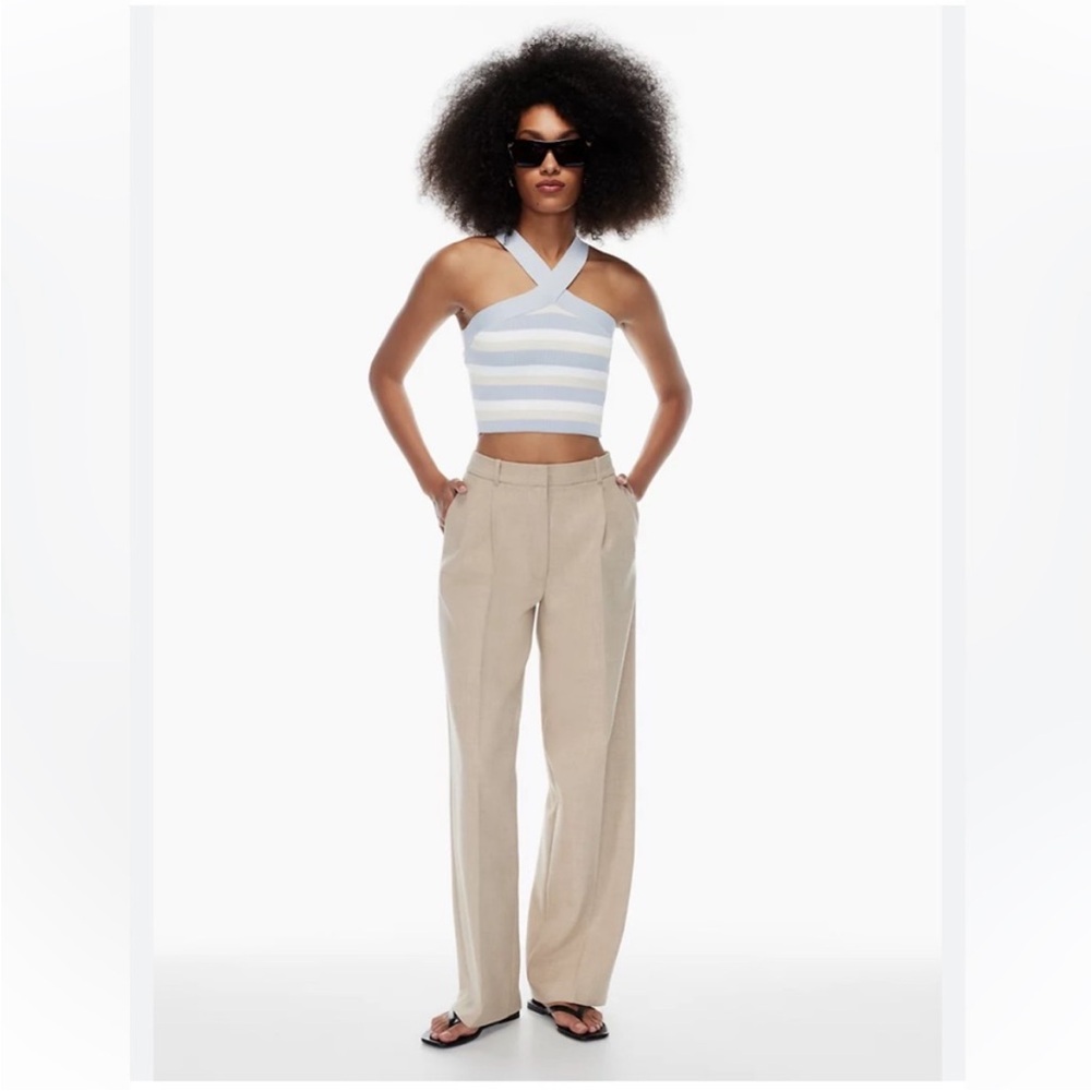 Aritzia Babaton Sculpt Knit Criss Cross Cropped Tank Birch/ Cement Blue NWT - Picture 4 of 11